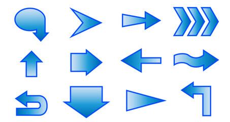 Arrows with blue gradient pointing in different directions on white background.