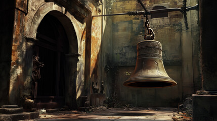 Obraz premium The bell ringer warns of coming danger before others sense it—awakening the unaware with foresight, courage, and a voice few dare to use.