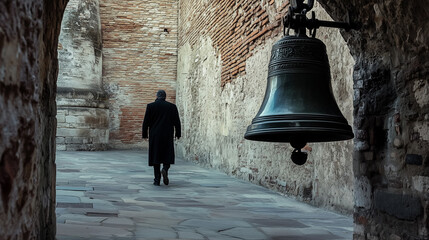 Obraz premium The bell ringer warns of coming danger before others sense it—awakening the unaware with foresight, courage, and a voice few dare to use.