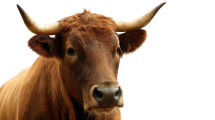 Naklejka premium Clean Isolated View of Brown Cow with Curved Horns Transparent Background