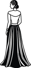 elegant lady in a long solemn dress  back