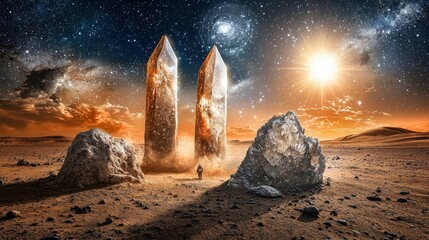 Desert landscape with crystal structures