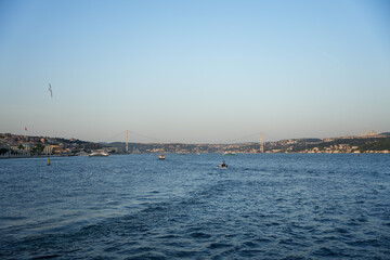 view of the bosphorus strait in istanbul turkey at daytime with blue sky