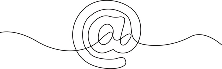 Continuous Line Drawing of Email At Symbol (@) Vector Illustration.