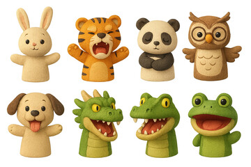 Naklejka premium Animal puppets 3d icons set – playful, creative, character designs