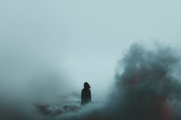Solitary Figure in a Misty, Ethereal Landscape