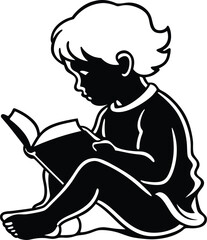 child silhouette reading book 