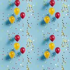 floating balloons and tiny confetti