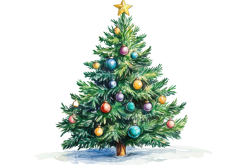 Decorated Christmas tree with gifts and festive ornaments for holiday celebration