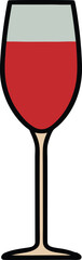 A wine glass is shown with a full glass of wine in it. The wine glass is tall and slender with a stem