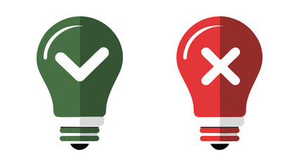 Green and Red Light Bulb Icons with Checkmark and Cross