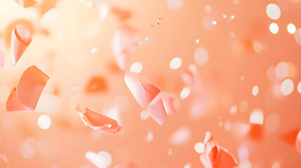Peach and floating petals celebration dreamy background digital art whimsical atmosphere close-up pastel aesthetic
