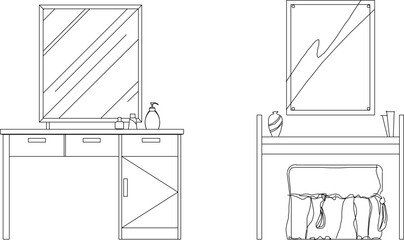 vector sketch illustration silhouette design of dressing table for make up modern classic model 