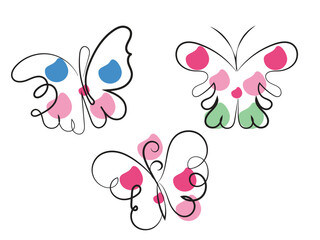 Three Abstract Butterflies Line Art Design Illustration