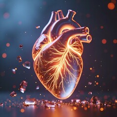 Glass Heart in Fracture – Futuristic Emotional Surrealism in Fantastic Frontiers Style - obrazy, fototapety, plakaty