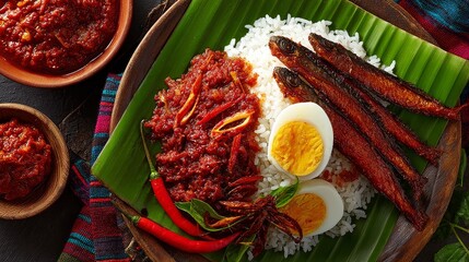 Authentic nasi lemak experience malaysia food photography tropical setting close-up spicy sambal delight