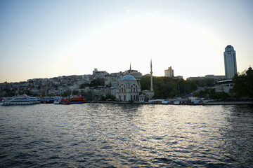 Great Mecidiye Mosque from the Bosphorus Bridge with cityscape