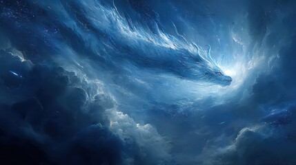 Majestic celestial dragon soaring through cosmic clouds.