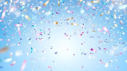 Celebration confetti festive atmosphere digital background sky blue theme vibrant colors fun concept