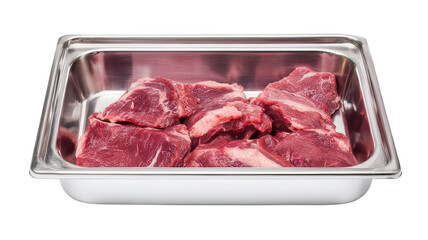 Raw Beef in Stainless Steel Container White Background Transparent