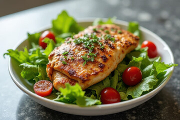 Tempting Grilled Chicken Caesar Salad: Elegant Fine Dining Photography