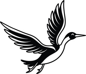 a black bird with a long beak flying in the air 