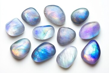 Set of an iridescent moonstone with unique glow reminiscent of moonlight isolated on white background for gemstone and mineral collection