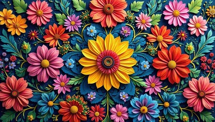 Intricate floral textile design, repeating motif, style, background