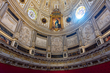 Interiors of Seville gothic cathedral in Andalusia, Spain