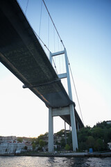Bosphorus Bridge view from the middle of the Bosphorus with bridges legs