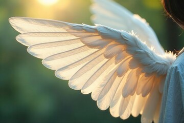 Delicate, translucent angel wings; feather detail , nature, fantasy, closeup