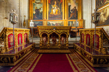 Interiors of Seville gothic cathedral in Andalusia, Spain