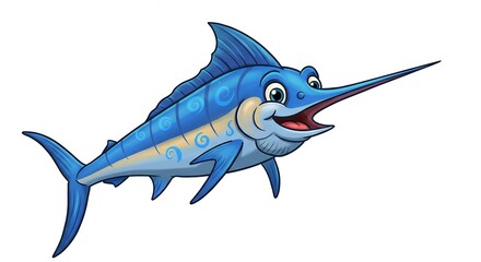 Cartoon illustration of a friendly marlin