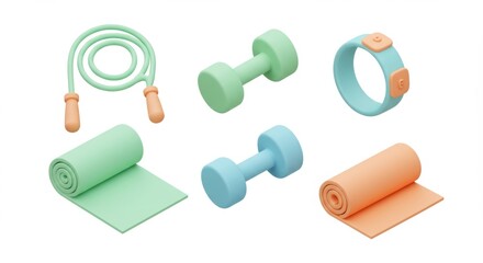 Fototapeta premium Pastel Fitness: 3D Render of Exercise Equipment