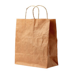 Brown paper shopping bag with handles isolated on a transparent background