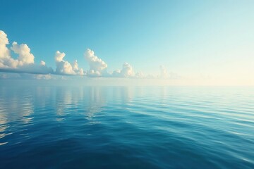 Distant hazy horizon line on a tranquil ocean, tranquil, hazy