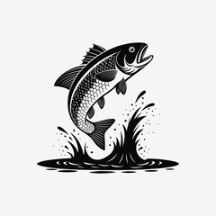Jumping Fish Illustration in Black and White - Minimalist Vector Design for Artistic Prints