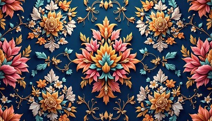 Intricate floral damask, repeating elegant design, texture, gold