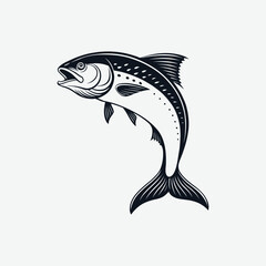 Jumping Fish Illustration in Black and White - Minimalist Vector Design for Artistic Prints