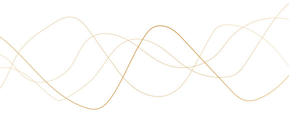 Abstract wavy golden and white curved line on transparent background. 