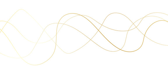 Abstract wavy golden and white curved line on transparent background. 