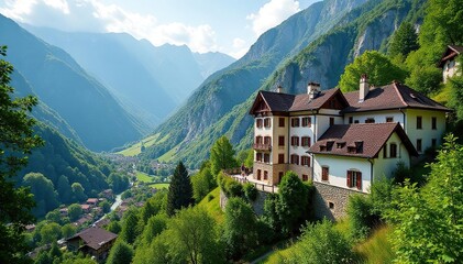 Andorran architecture juxtaposed with Georgian nature , heritage, wood, landscape
