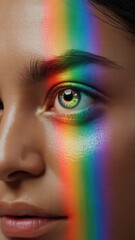 Face illuminated with smooth rainbow gradient artistic light effect