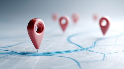 Location pinpoints on a roadmap symbolizing navigation and strategic positioning