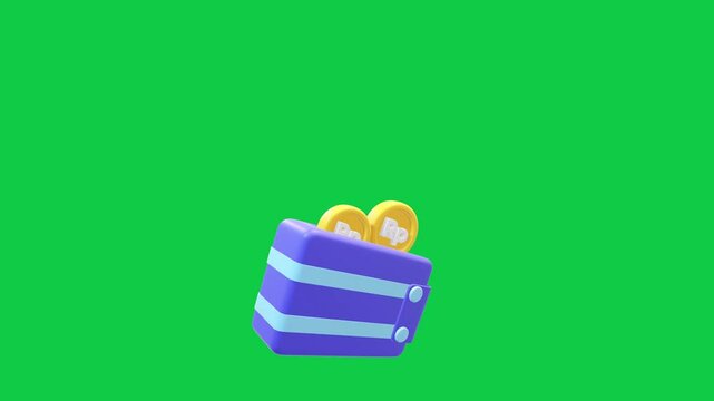3D Animation of Indonesian Rupiah Coin with Wallet &ndash; Spin, Jump, Fade Out on Green Screen | 4K Stock Footage