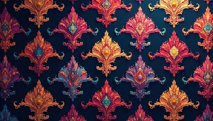 Bold, swirling damask pattern with rich color contrast , repeat, classic, seamless
