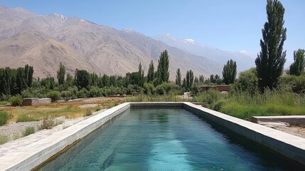 Serene pool nestled in a mountainous oasis