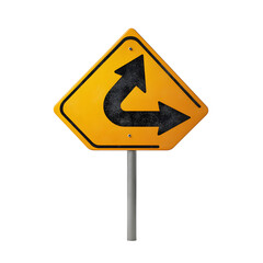 Isolated Yellow Diamond-Shaped Curve Sign with Transparent Arrows