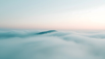 Fototapeta premium Ethereal mist over hills mountain range digital art foggy atmosphere aerial view pastel mint tones