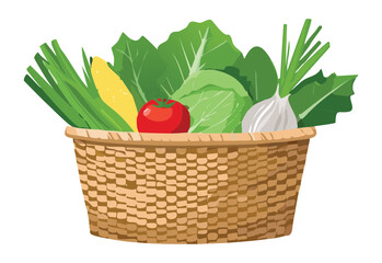 harvest vegetables in a basket - vector illustration